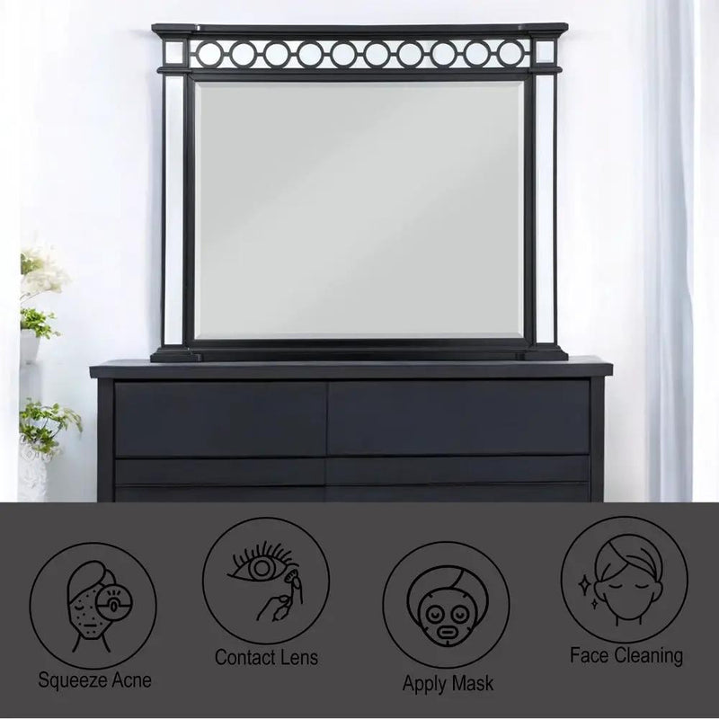 Varian II - Mirror - Mirrored, Black & Sliver by Unique Piece Furniture