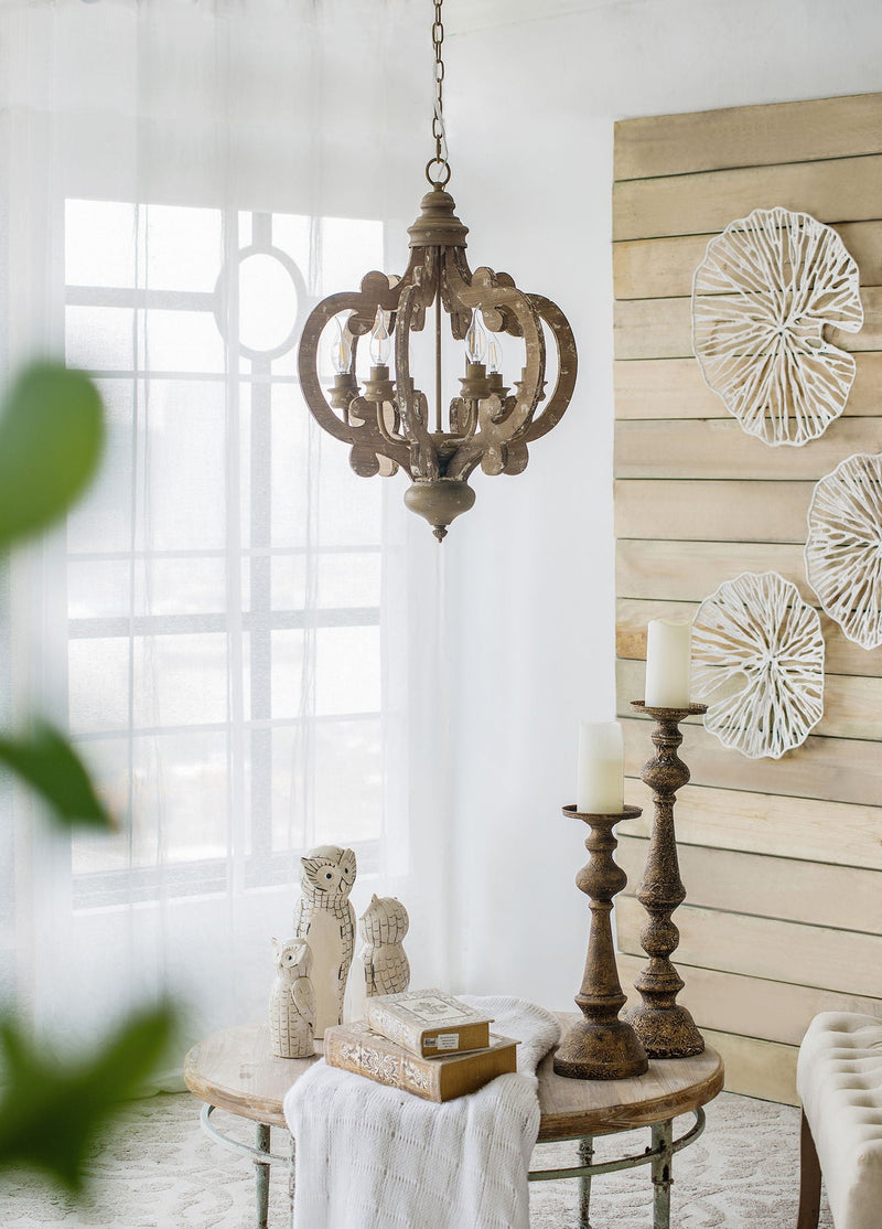 Farmhouse Chandelier, 6 Light Wood Chandelier Pendant Light Fixture With Adjustable Chain For Dining Room Living Room Entryway, Bulb Not Included by Unique Piece Furniture