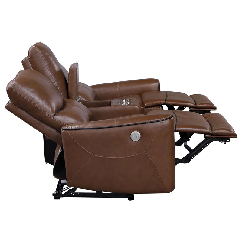 Greenfield Upholstered Power Reclining Loveseat Saddle Brown by Unique Piece Furniture