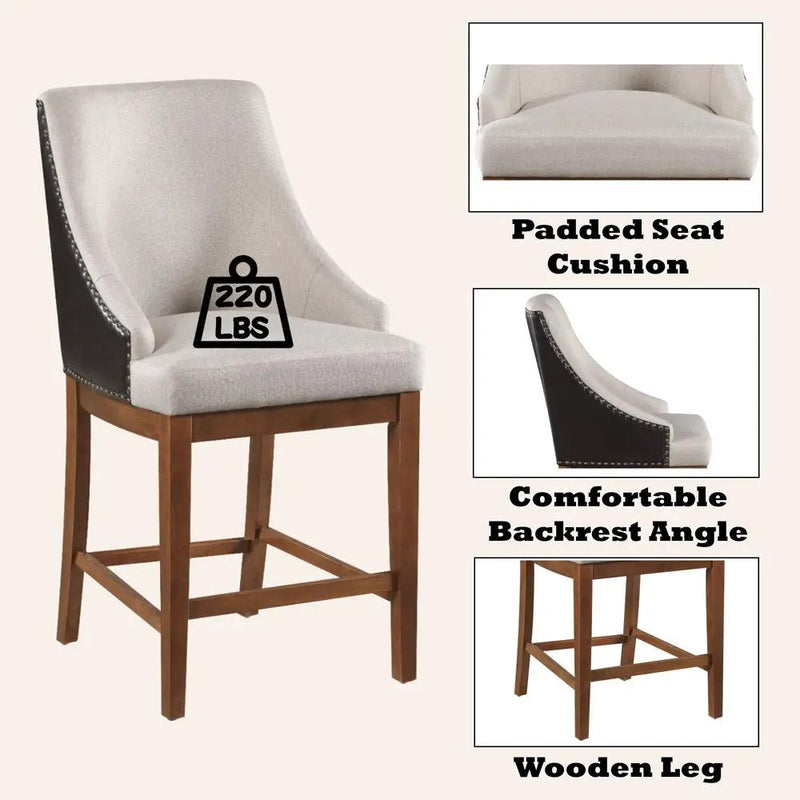 Gilsea - Counter Height Chair (Set of 2) - Fabric, Brown Synthetic Leather & Brown by Unique Piece Furniture