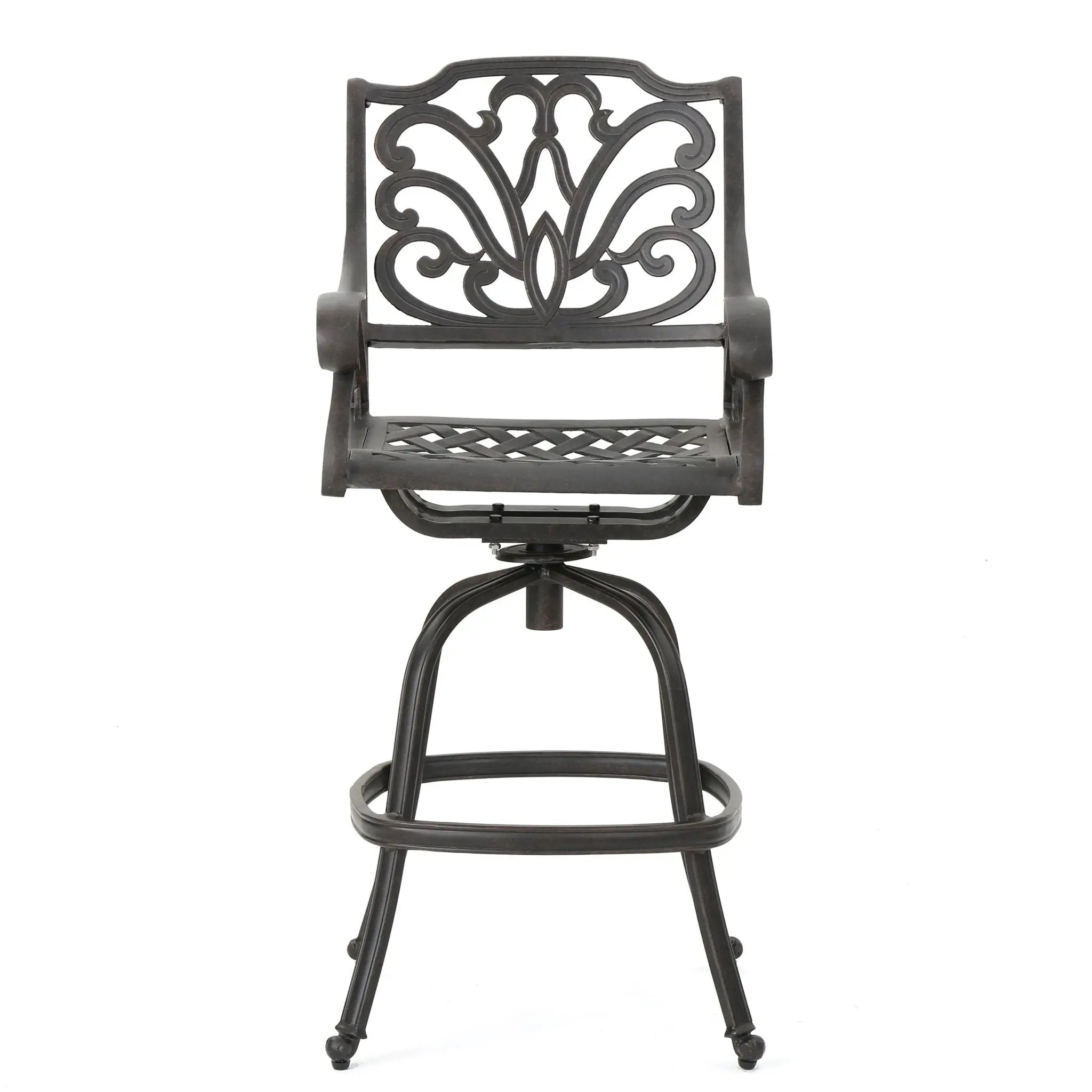 Outdoor Cast Aluminum Swivel Bar Stool With Scrolled Arms - Bronze by HouseOfZazla