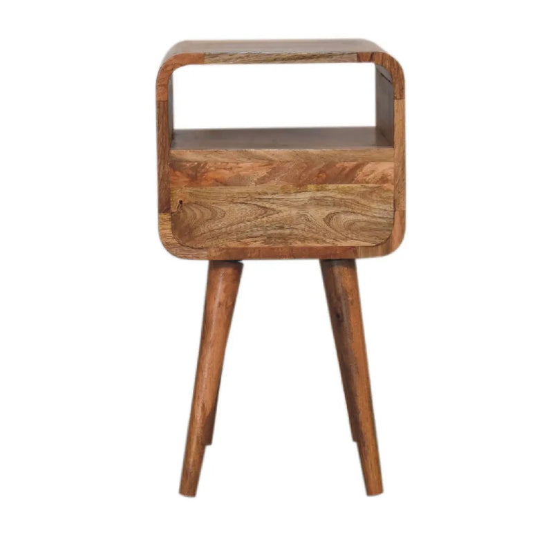 Solid Wood Mini Oak-ish Curve Nightstand, 1-Drawer, 1 Open-Slot by HouseOfZazla