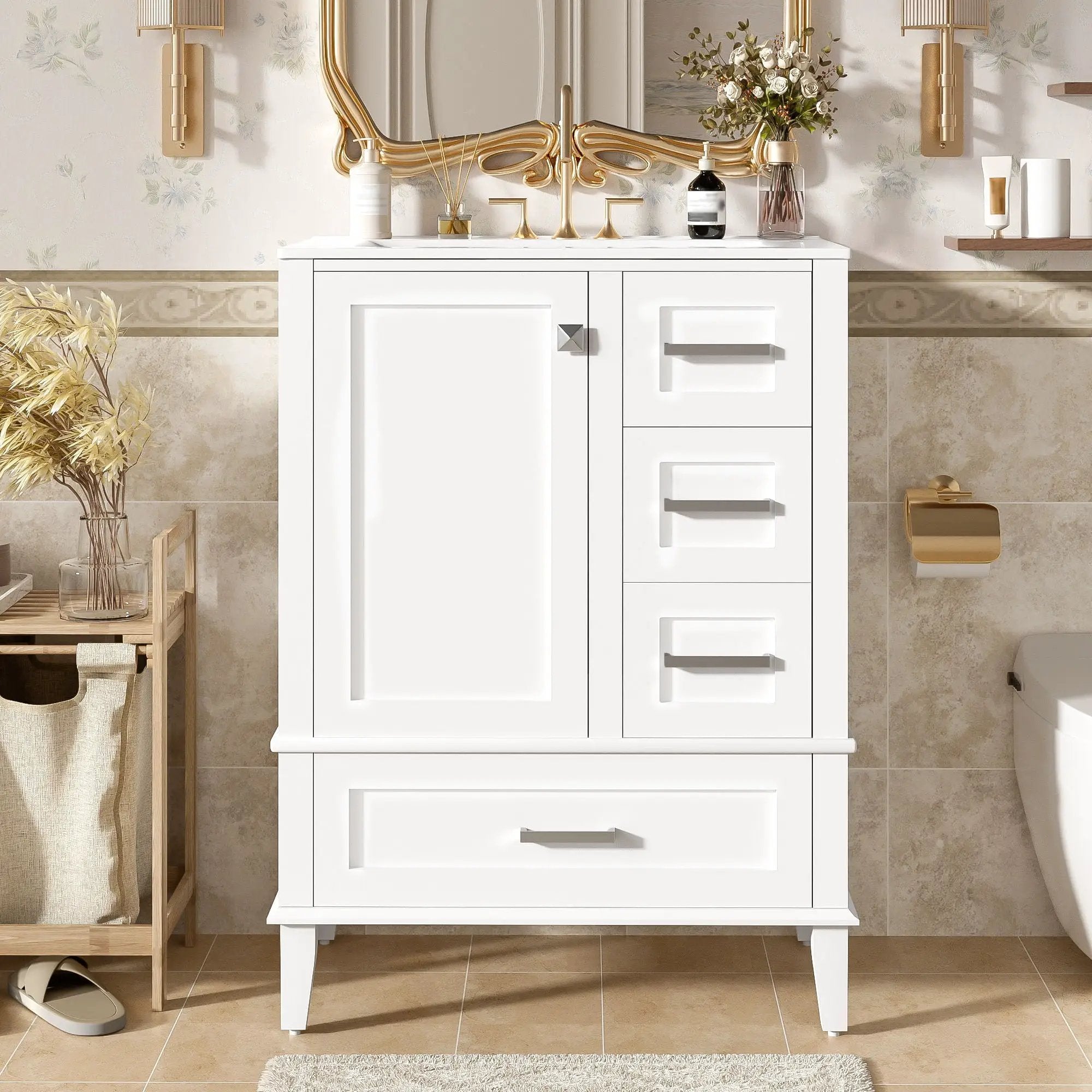 Bathroom Vanity, Modern Bathroom Cabinet With Sink Combo Set, Bathroom Storage Cabinet With A Soft Closing Door And 3 Drawers, Solid Wood Frame by HouseOfZazla