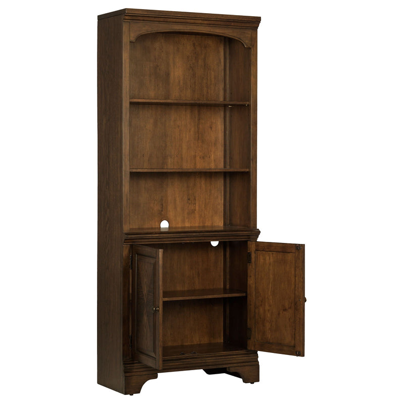 Stigham - Bookcase With 2 Door Cabinet, Adjustable Shelves, Cable Management - Oak by HouseOfZazla