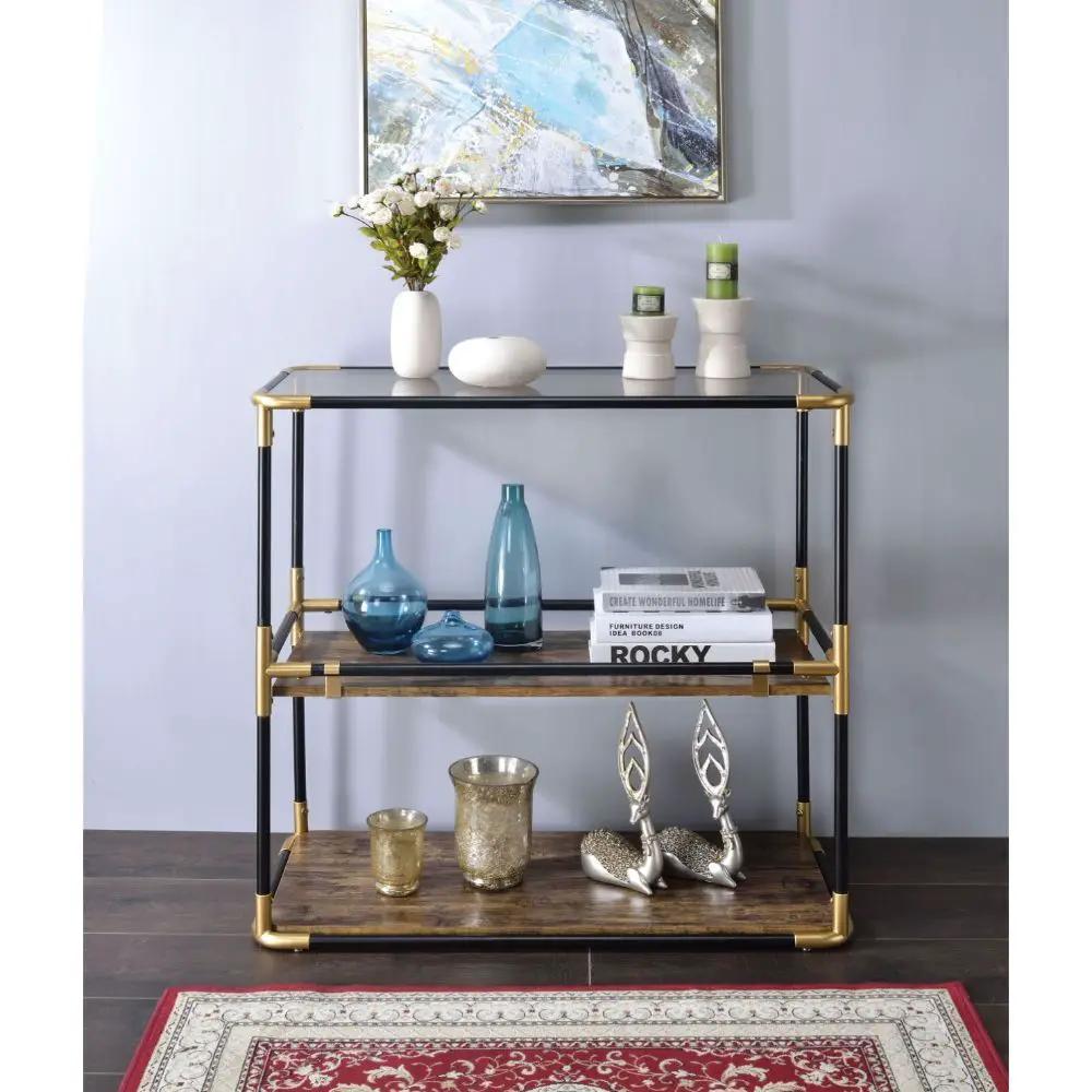 Heleris - Console Table - Smoky Glass Top & Black & Gold by Unique Piece Furniture