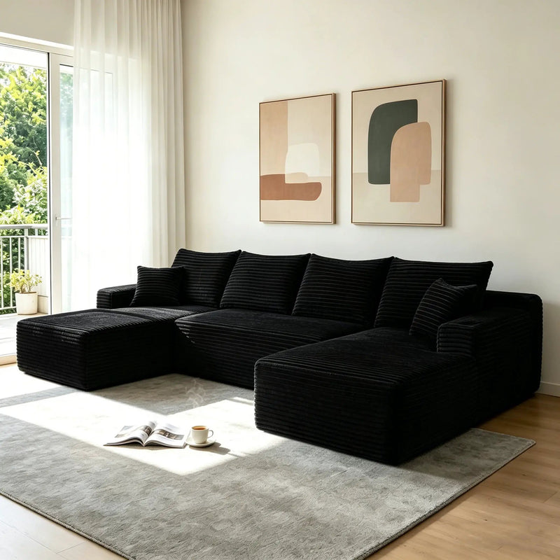 126" Cloud Sectional Sofa with U-Shape Chaise and Side Pockets and Cup Holder by HouseOfZazla