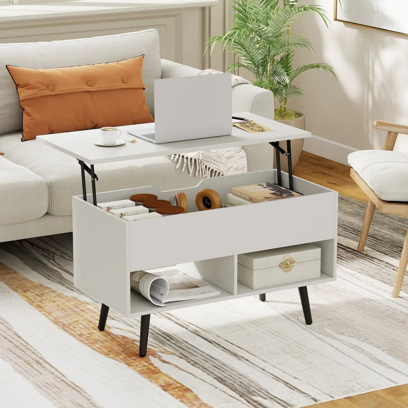 31.5 Inch Lift-Top Coffee Table with Hidden Storage and 2 Open Shelves by DirectDeals