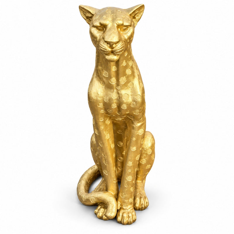 Gold Leopard Statue 33.86 Inch Tall Resin Fiberglass Animal Sculpture for Living Room Entryway Home Decor, photo 6 of 10