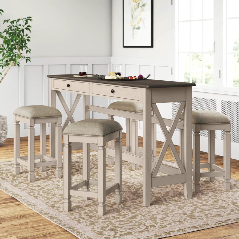 Console Table With 4 Stools - Antique White by Unique Piece Furniture