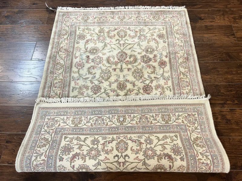 Indo Persian Rug 4x6, Vintage Handmade Wool Carpet, Floral Allover Pattern, Beige, Pair B by Jewel Rugs