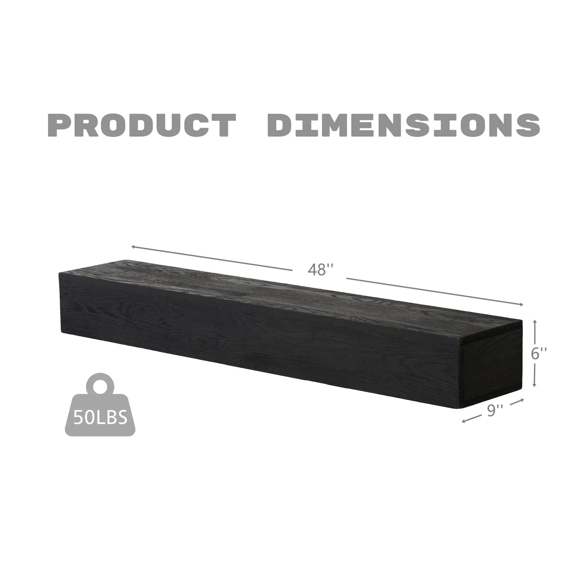 48'' Embossed Fireplace Mante, Wall Mounted Floating Shelf - Black by Unique Piece Furniture