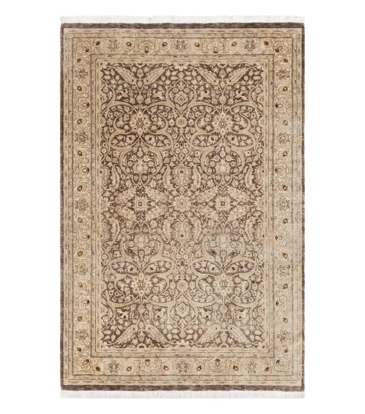 Vintage Pak-Persian Area Rug 4.7 x 7.2 Wool Hand-Knotted Beige & Brown