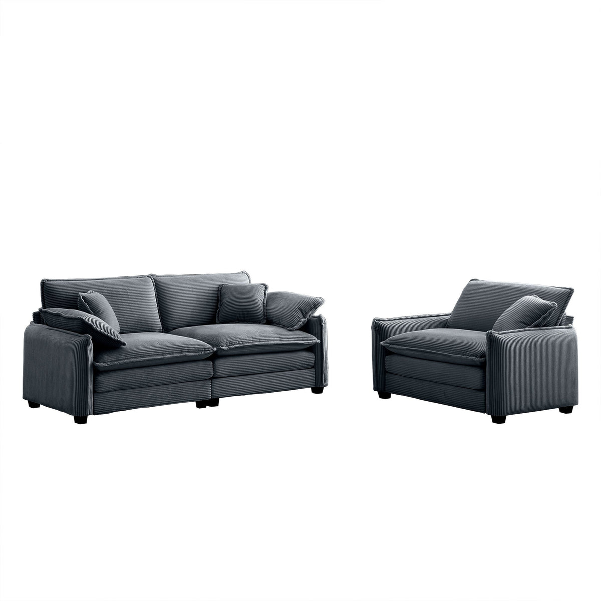 Modern Corduroy Sofa Set with Two Pieces - Grey or Green, photo 7 of 10