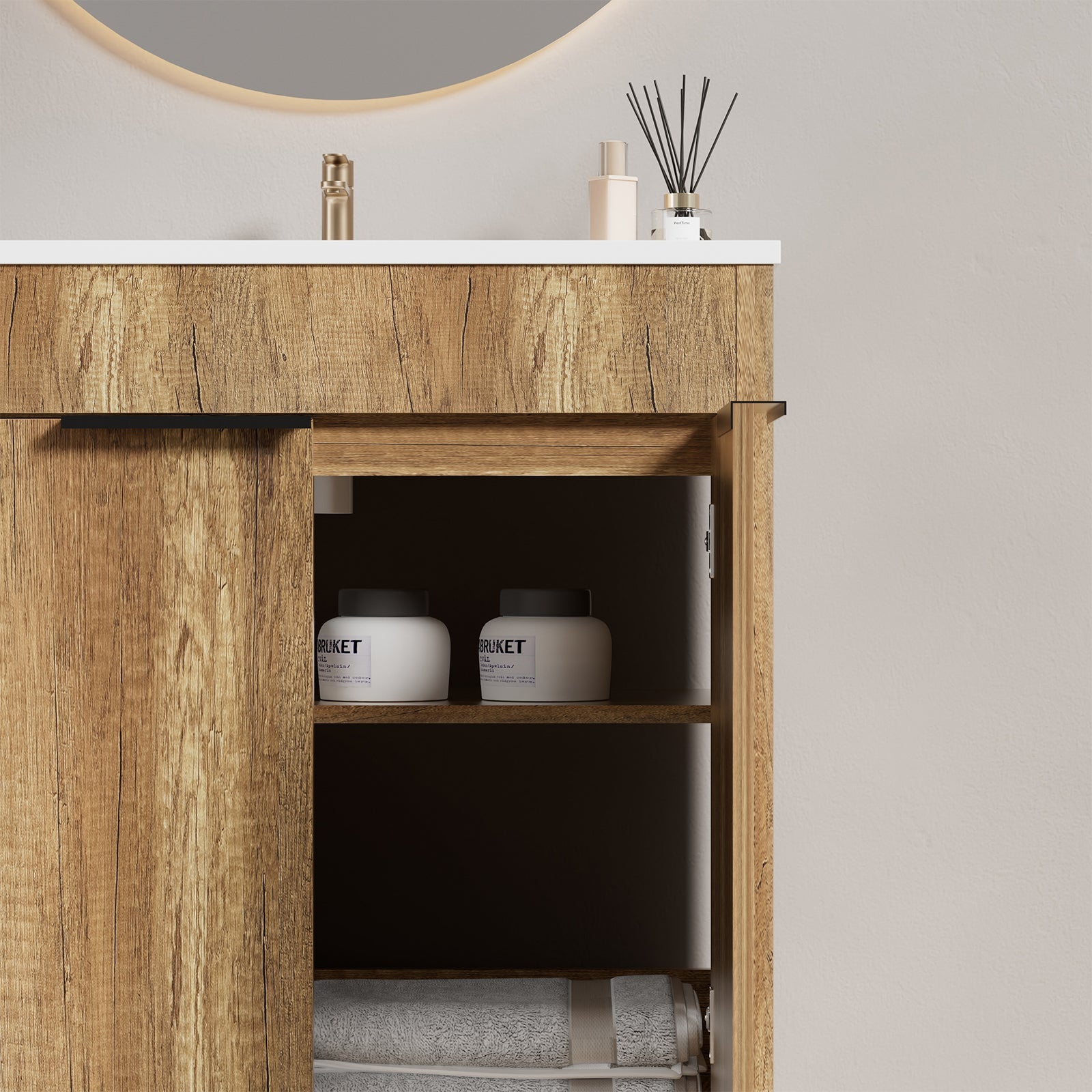 30inch Floor-Standing Bathroom Vanity with 3D Grooved Panel and Integrated Ceramic Sink by HouseOfZazla