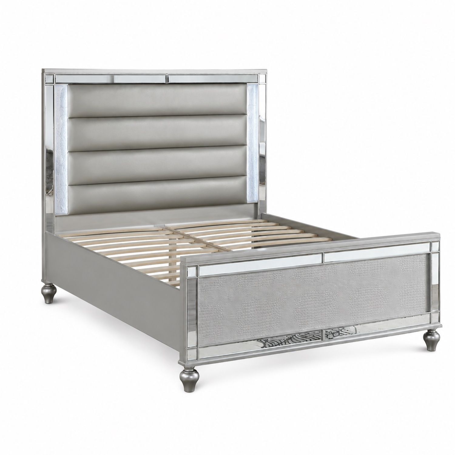 Modern Bed With LED Lights And Glass Panels, 2 Nightstands by HouseOfZazla
