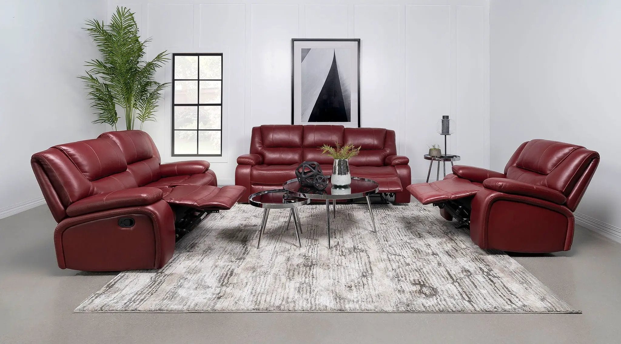 Camila 3-piece Upholstered Reclining Sofa Set Red by Unique Piece Furniture