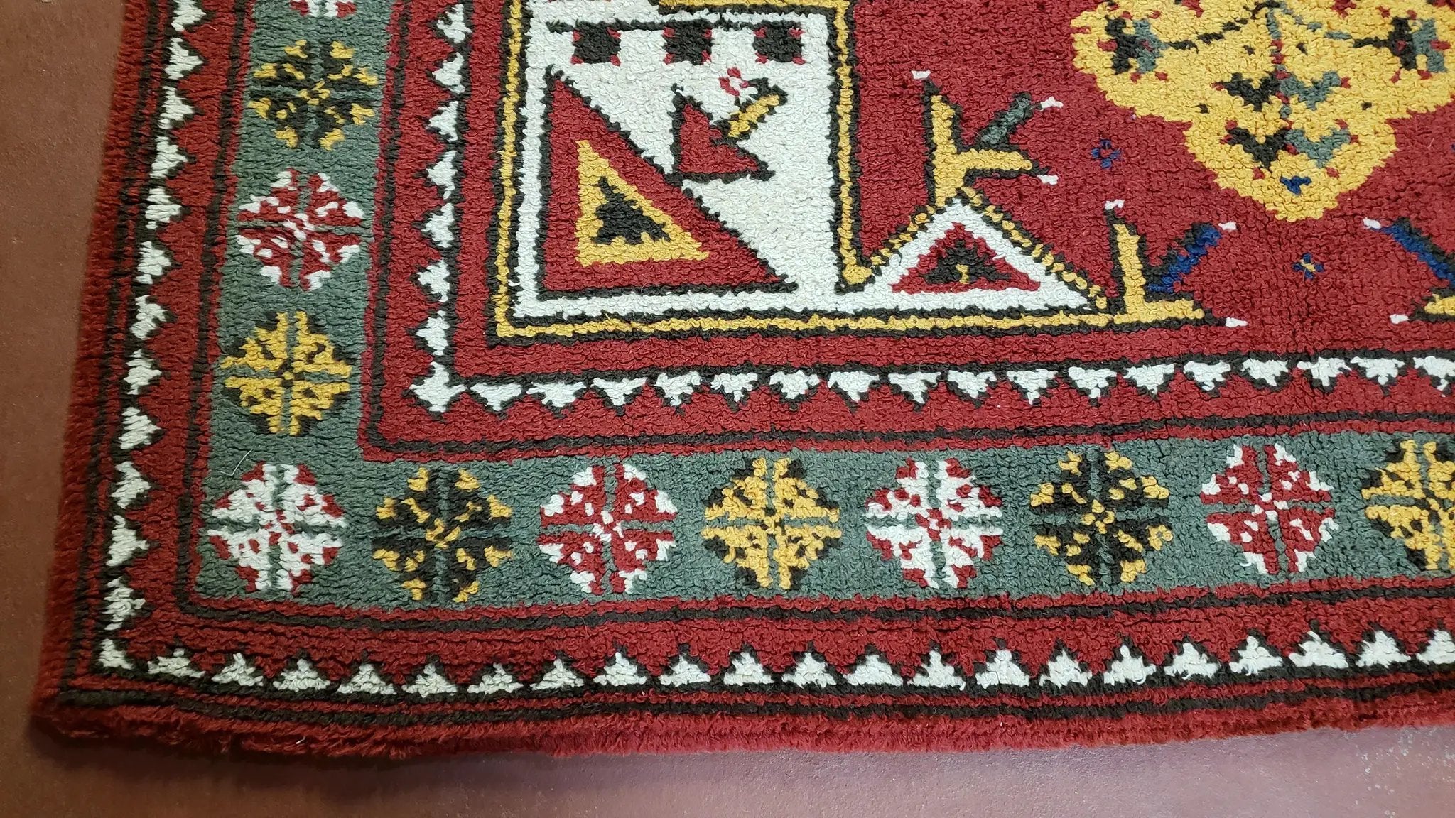 Colorful Moroccan Heriz Rug 6x9, Large Central Medallion, Red Yellow Blue by Jewel Rugs