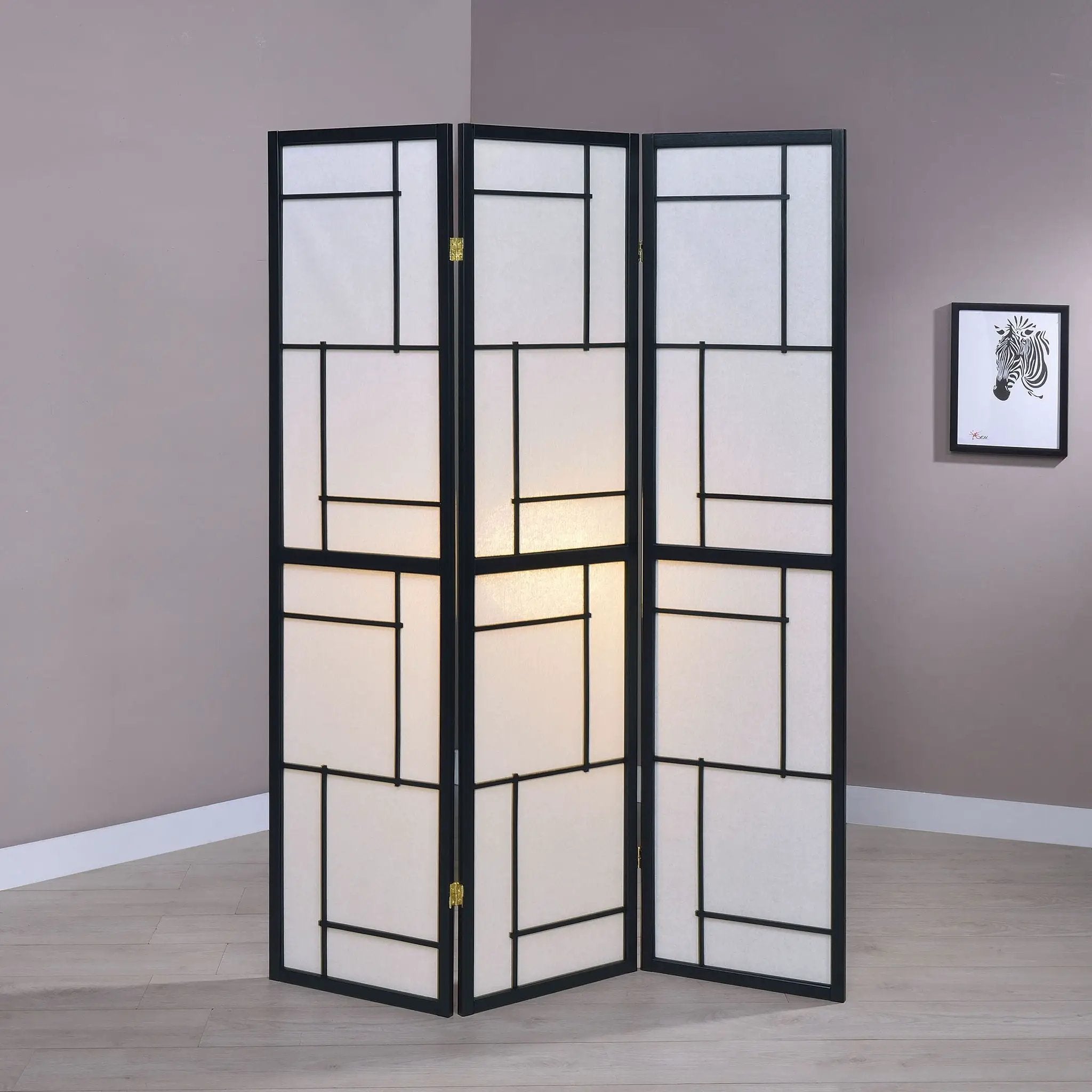 Reese - 3 Panel Room Divider Folding Shoji Screen With Accents - Beige / White by HouseOfZazla