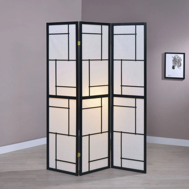 Reese - 3 Panel Room Divider Folding Shoji Screen With Accents - Beige / White by HouseOfZazla