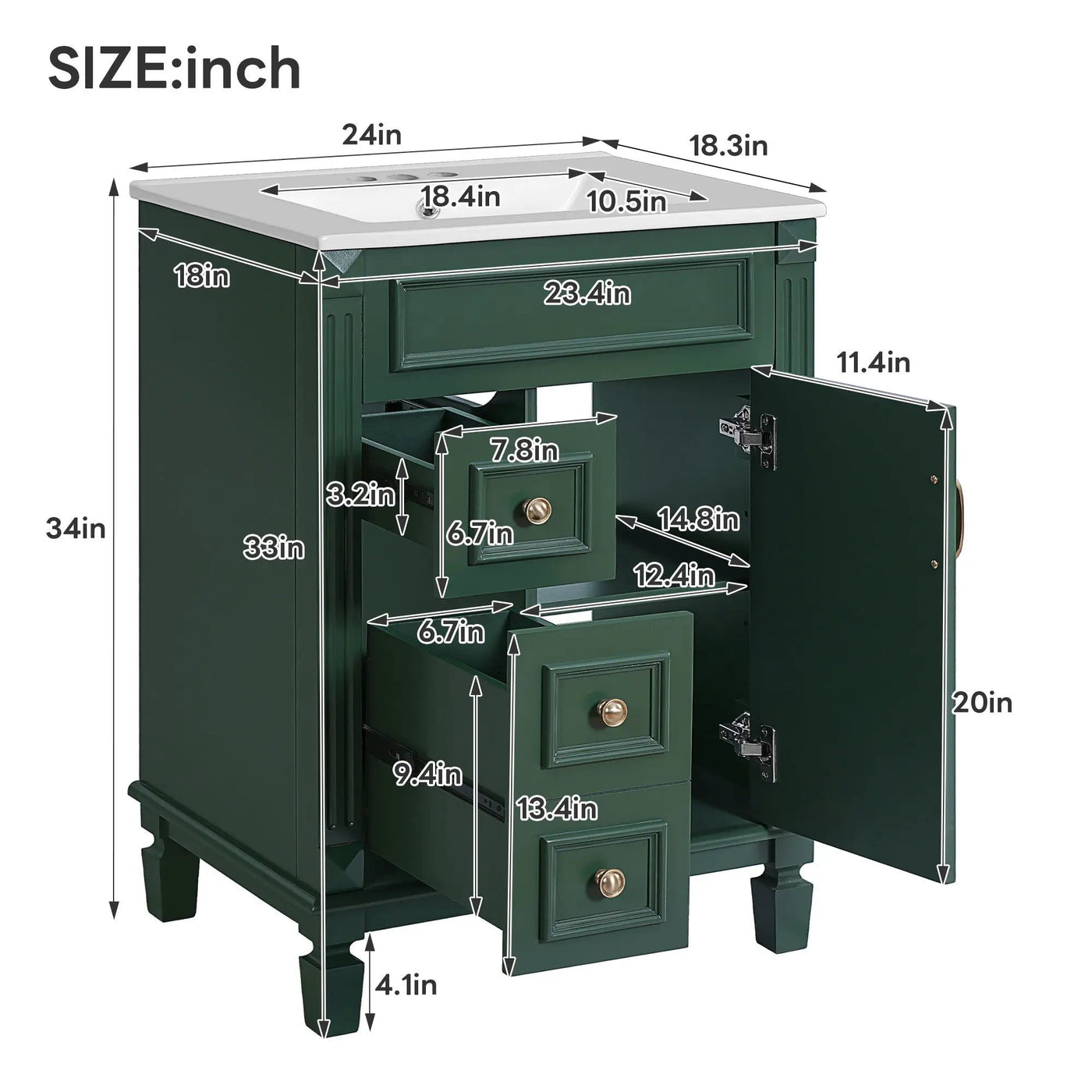 Bathroom Vanity With Sink, Compact Cabinet & 2 Drawers by HouseOfZazla