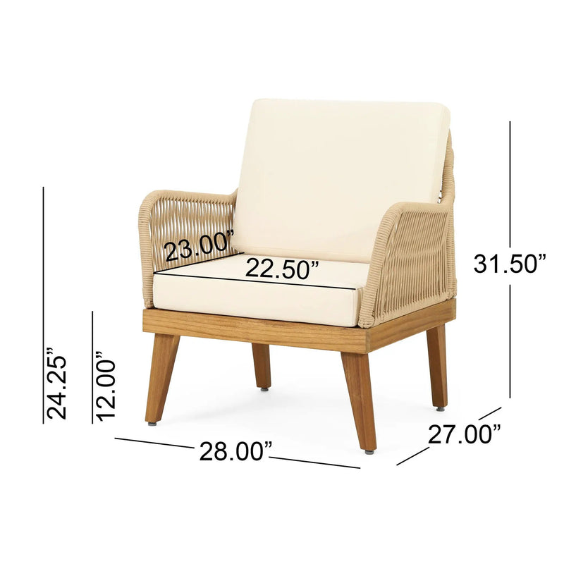 Hueber Outdoor And Rope 4 Seater Chat Set With Cushions - Teak by HouseOfZazla
