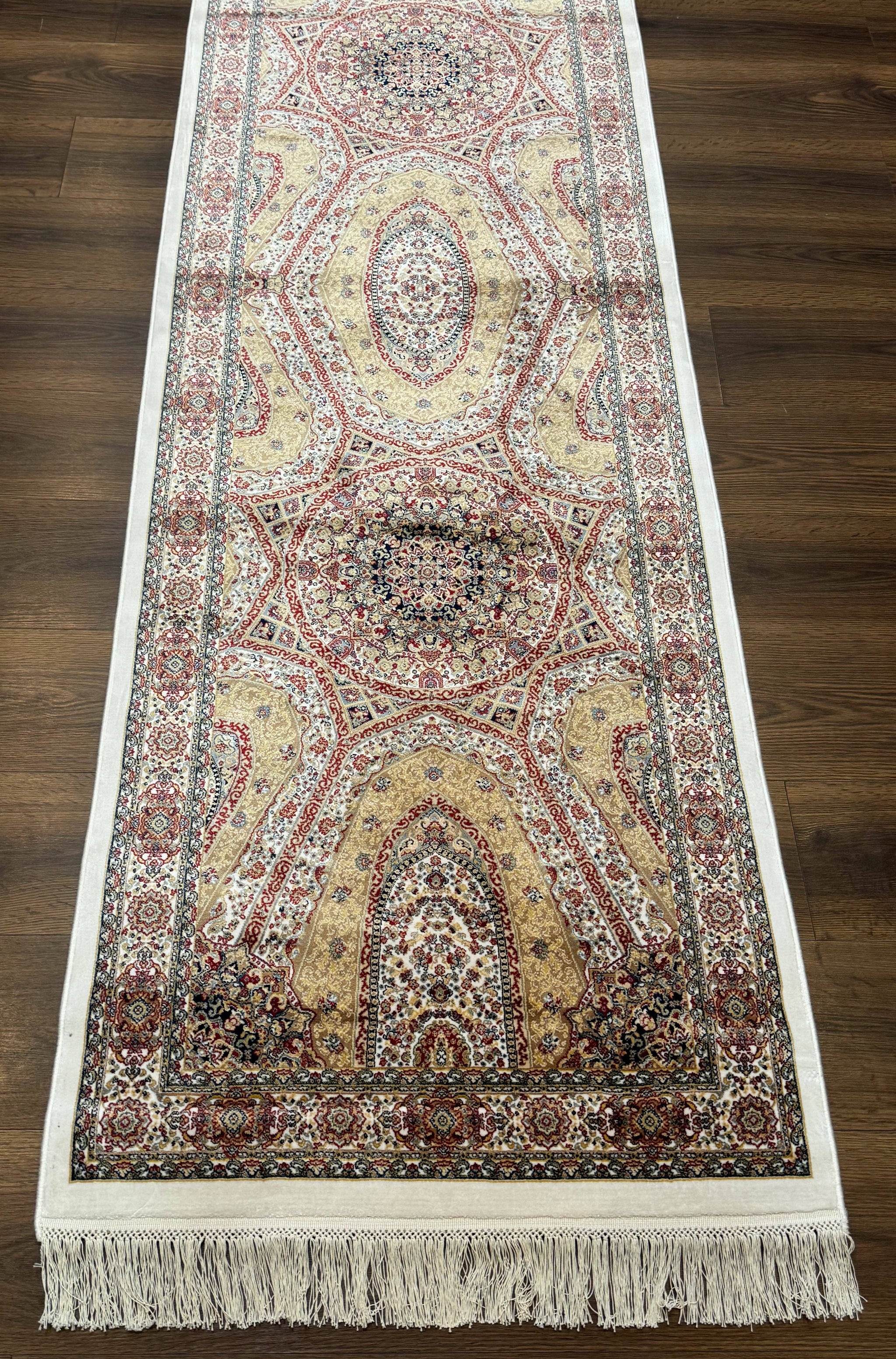 Turkish Silk Runner Rug 2.6 x 12, Hereke Mamluk Runner, Bamboo Silk, New by Jewel Rugs