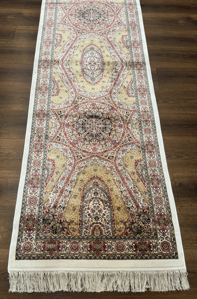Turkish Silk Runner Rug 2.6 x 12, Hereke Mamluk Runner, Bamboo Silk, New by Jewel Rugs
