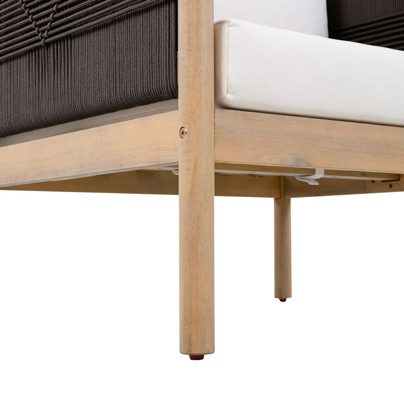 Outdoor Acacia Wood Club Chair with Diamond Rope Weave & Cushions, Light Teak by HouseOfZazla
