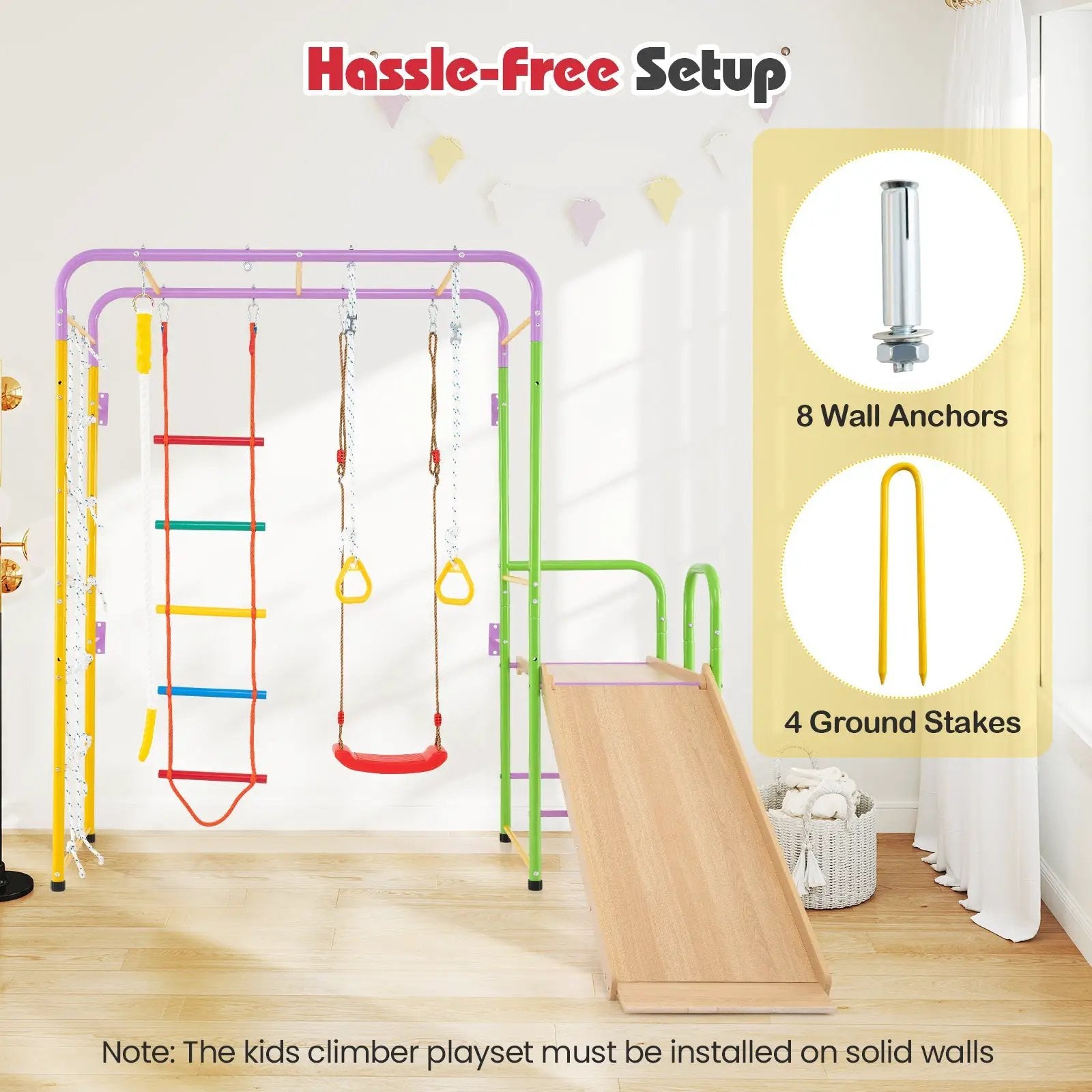 Metal Indoor Jungle Gym 8-in-1 Climbing Playset with Monkey Bars-Multicolor by DirectDeals