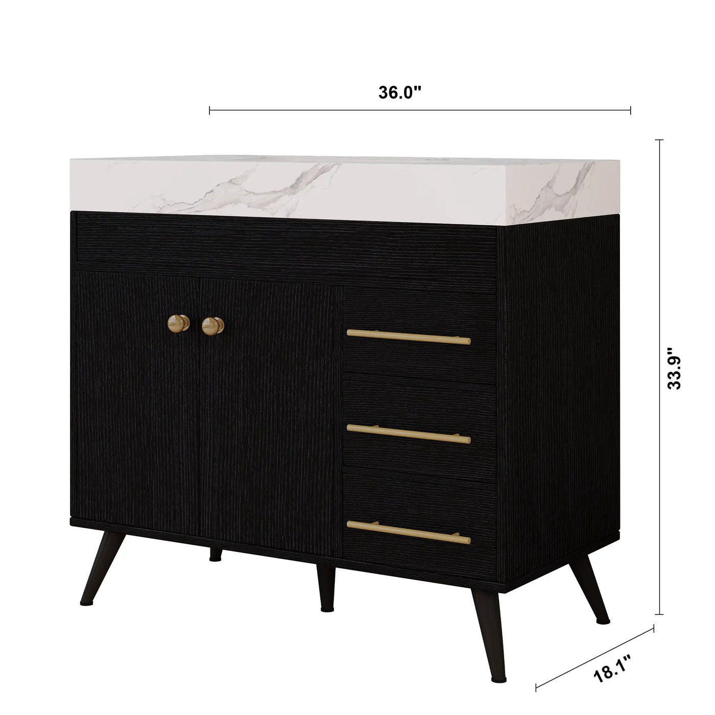 36" Freestanding Bathroom Vanity with Ceramic Sink and Faux Marble Top by HouseOfZazla
