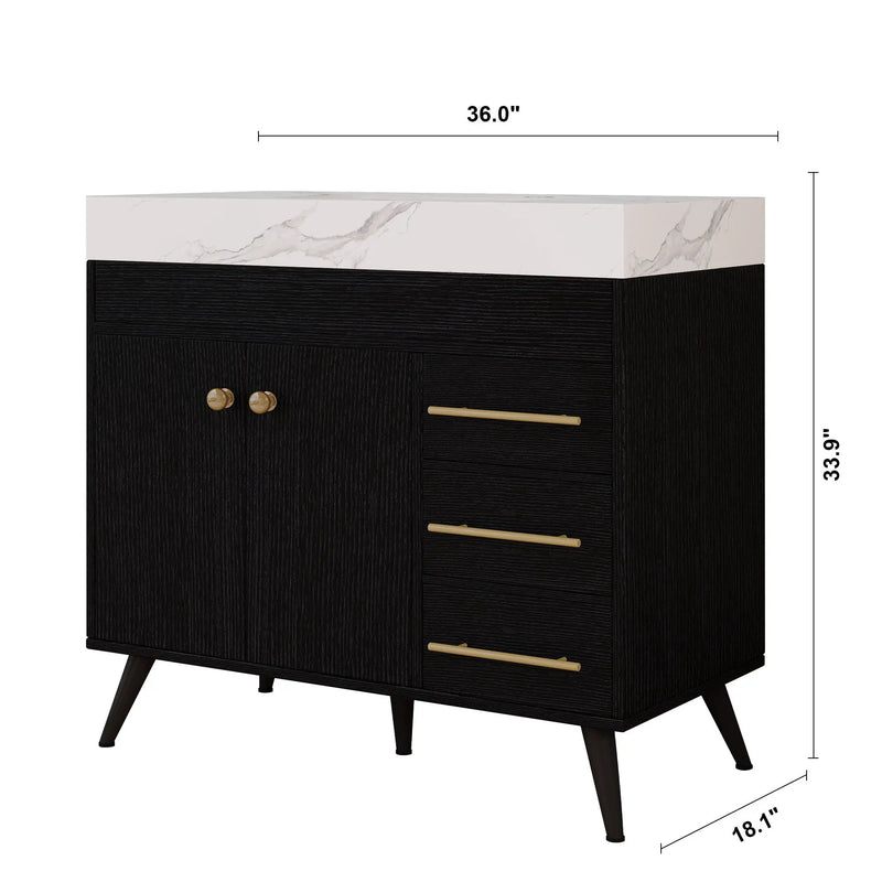 36" Freestanding Bathroom Vanity with Ceramic Sink and Faux Marble Top by HouseOfZazla