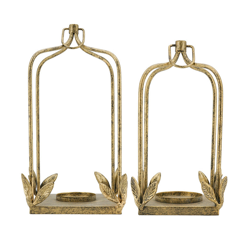 Distressed Gold Iron Lantern Set of 2 with Arched Design - Gold, photo 3 of 10