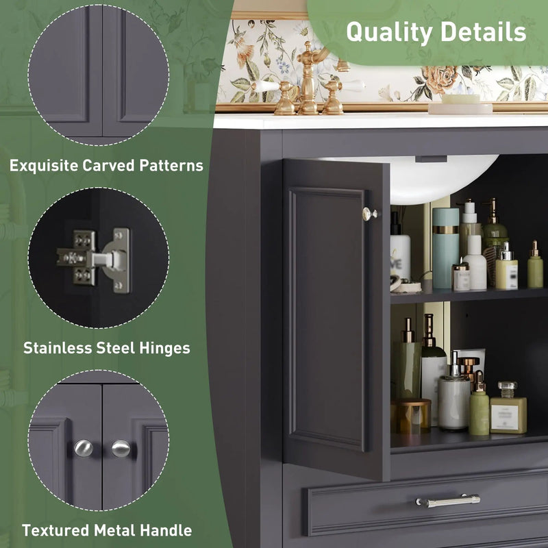 Bathroom Vanity With Sink, Cabinet & 2 Soft Closing Doors & Adjustable Shelf by HouseOfZazla