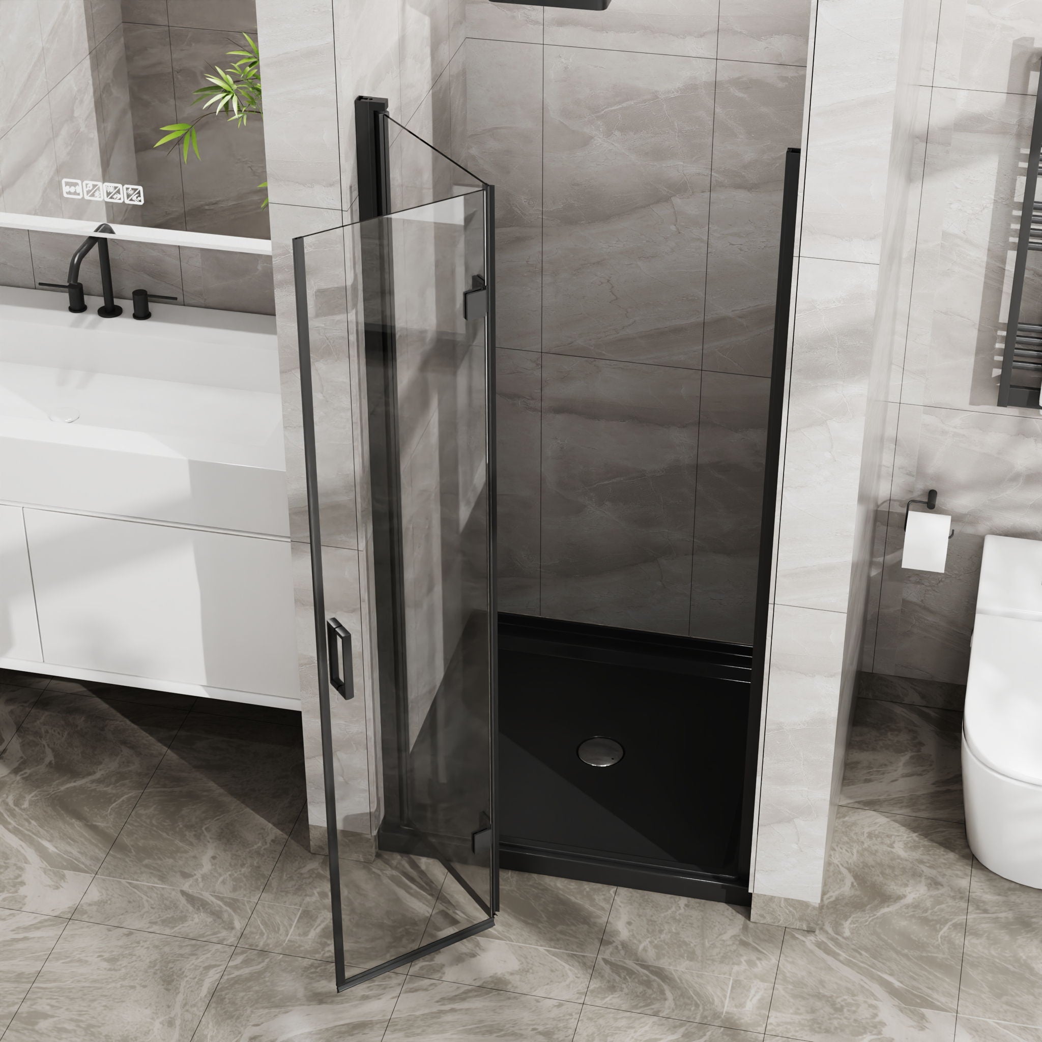 Bifold Frameless Glass Shower Door With Pivot Swing Panel, Tempered Clear Glass by HouseOfZazla