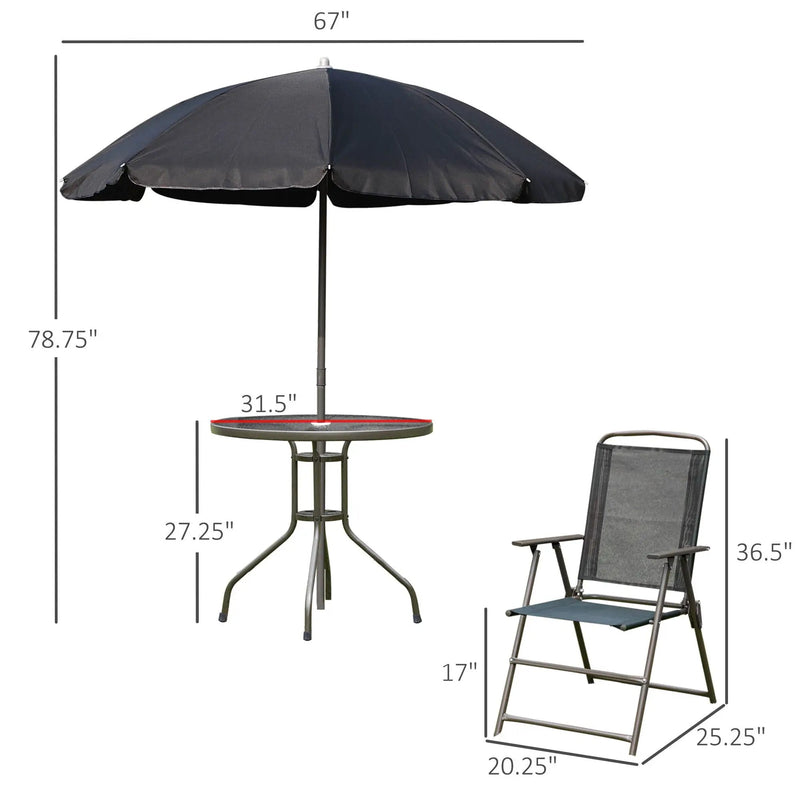 Outsunny - Patio Dining Set With Table Umbrella, Folding Chairs And Dining Table, Outdoor Patio Furniture Set by Unique Piece Furniture