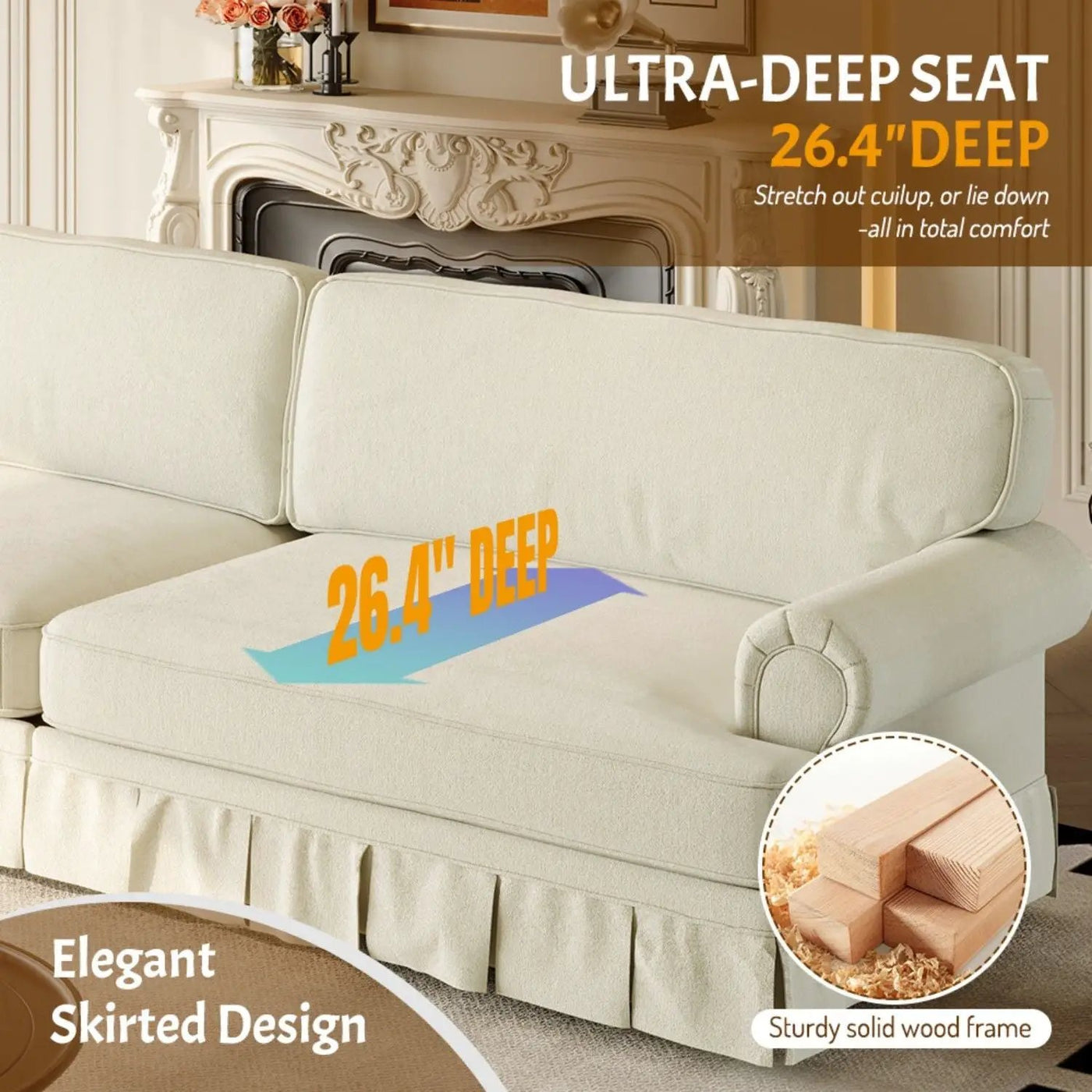Luxuriously Comfortable Cloud Couch With Elegant Rolled Arms & Pleated Skirt Design by HouseOfZazla