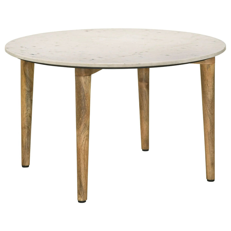 Aldis Round Marble Top Coffee Table White and Natural by Unique Piece Furniture