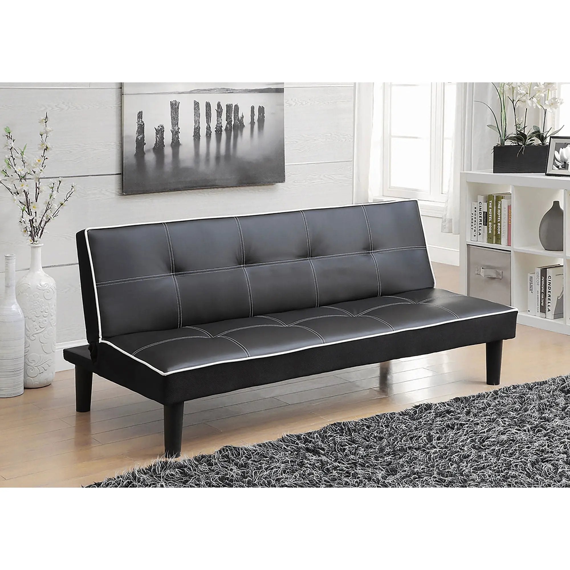 Cranston - Armless Sofa Bed With Contrast Piping - Black by HouseOfZazla