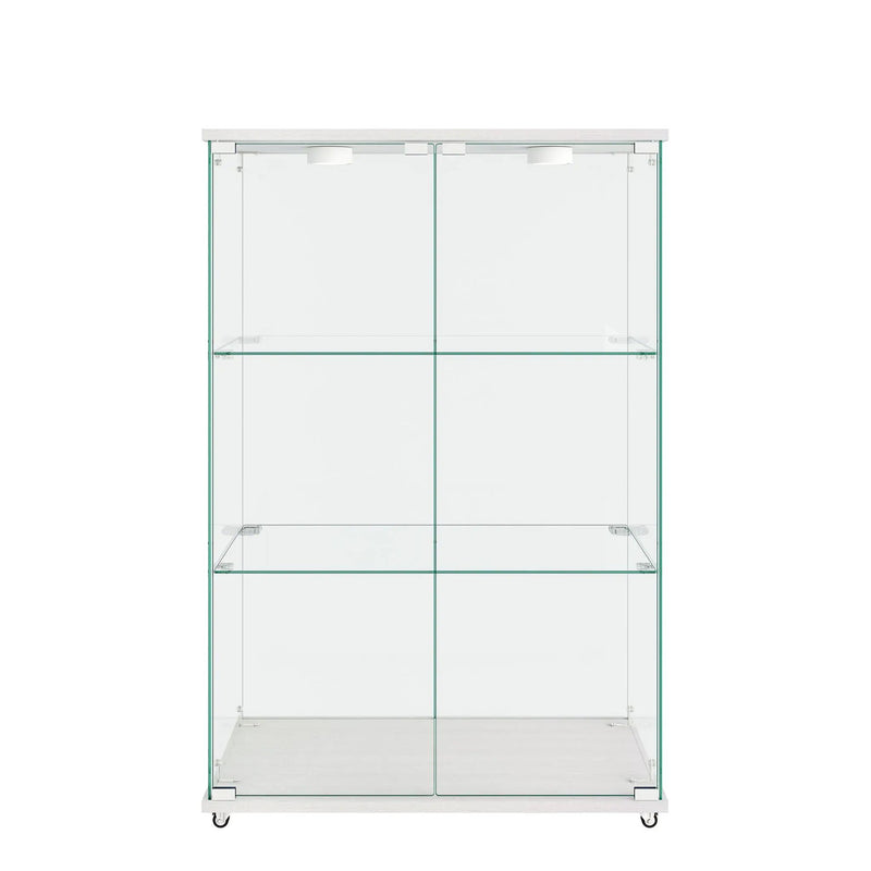 Modern Display Cabinet With LED Lights, Transparent Tempered Glass 2 Door Storage Case With 3 Shelves by HouseOfZazla