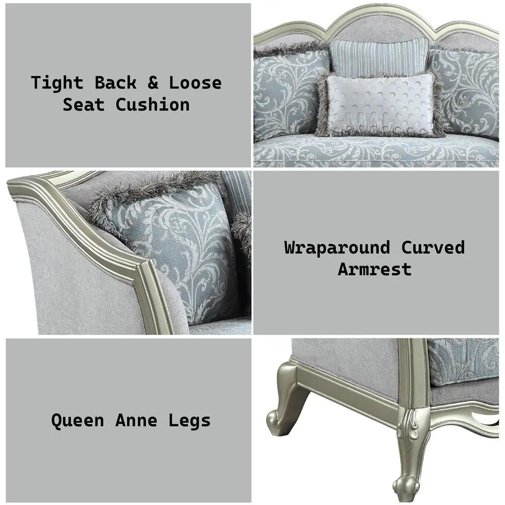 Qunsia - Loveseat With 4 Pillows - Light Gray Linen & Champagne by Unique Piece Furniture