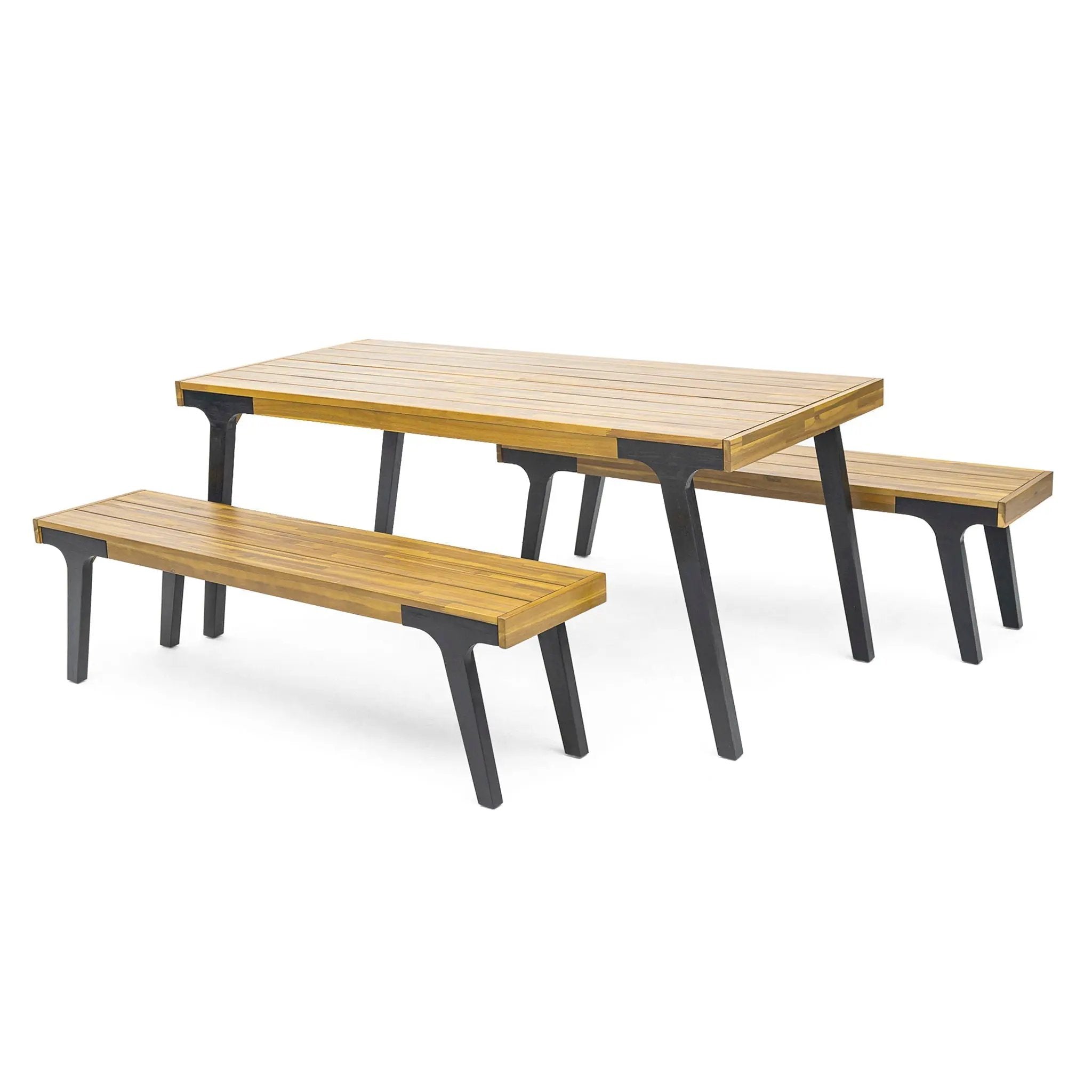 1 Dining Table & 2 Dining Benches - Light Teak by HouseOfZazla