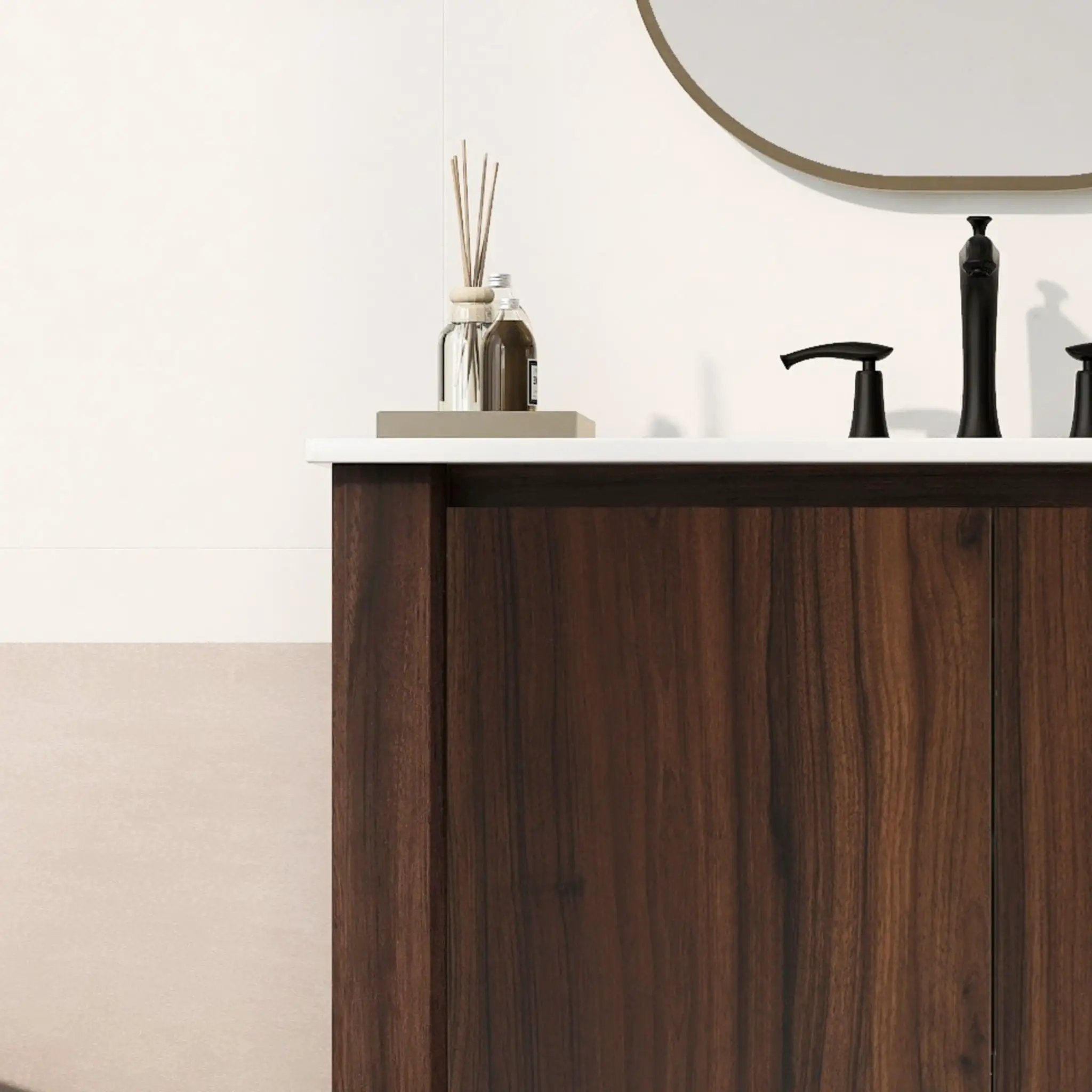 Modern Bathroom Vanity With Rectangle Ceramic Sink, Soft Closing Doors
