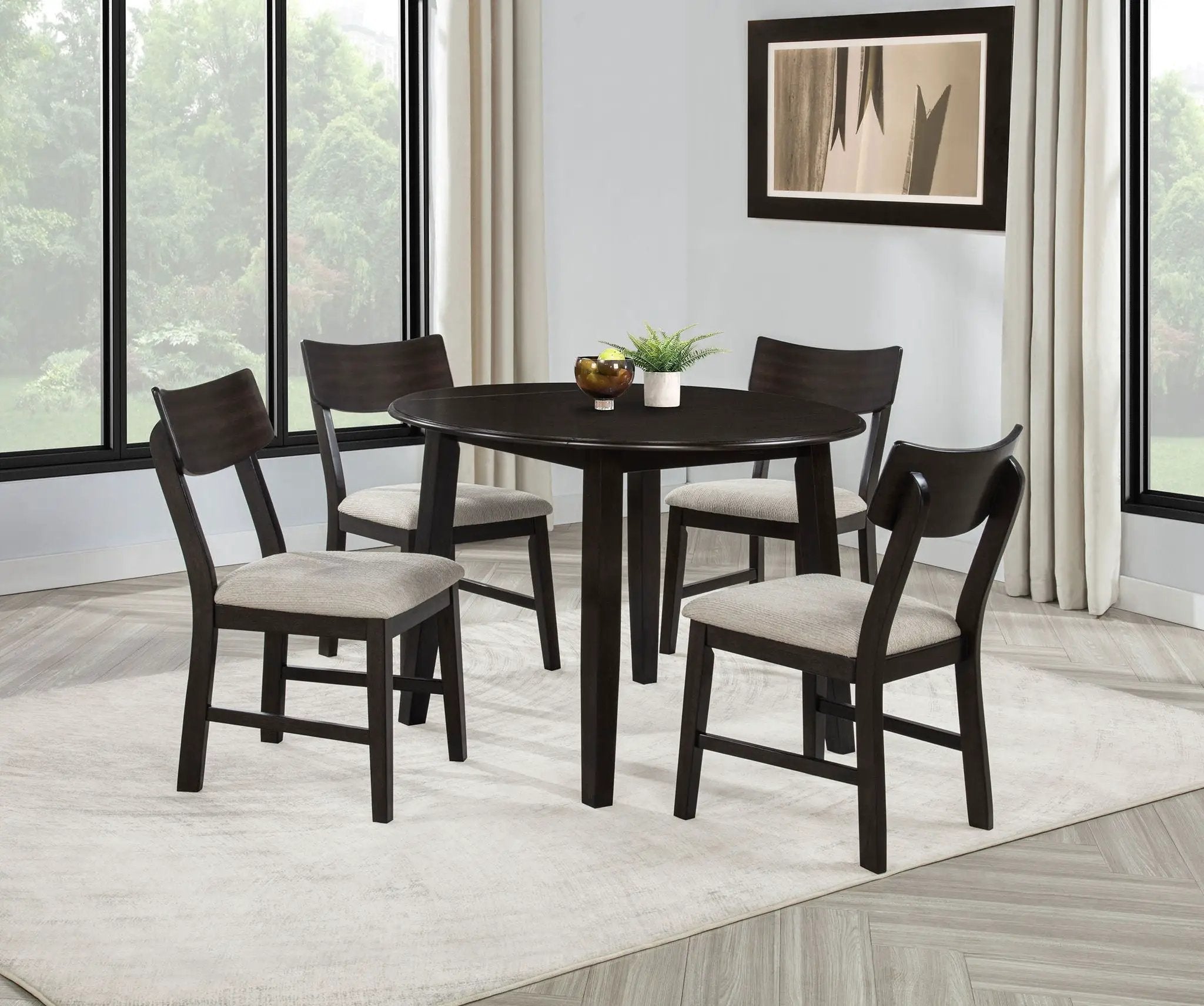 Catley 5-piece Round Drop Leaf Dining Table Set Dark Coffee by Unique Piece Furniture
