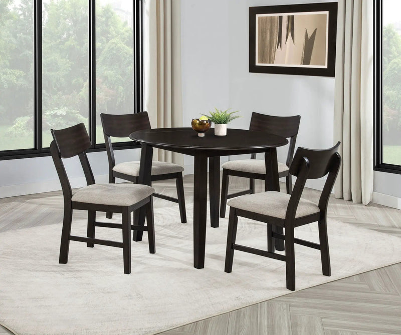 Catley 5-piece Round Drop Leaf Dining Table Set Dark Coffee by Unique Piece Furniture