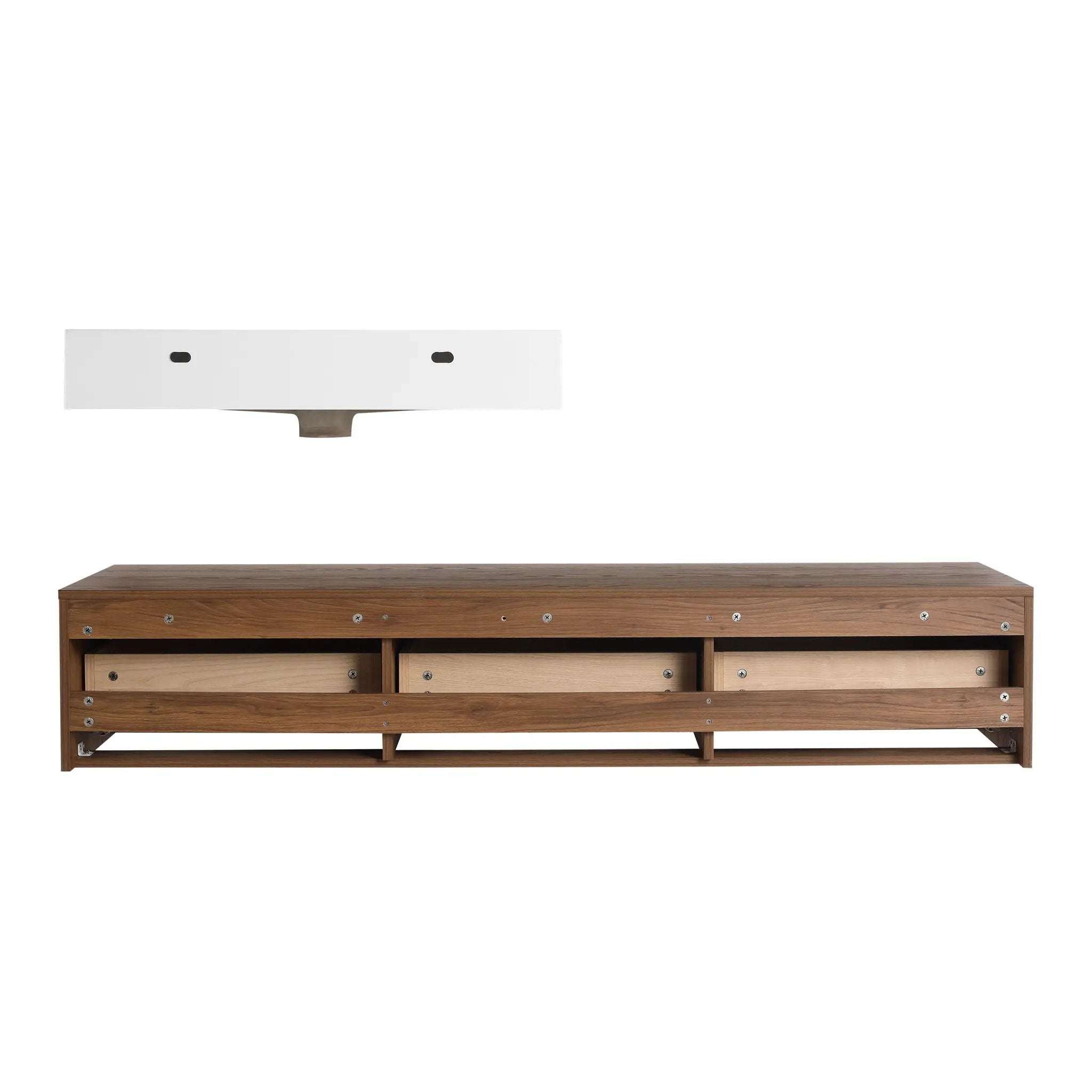 Wall Mounted Bathroom Vanity With Resin Sink And 2 Side Cabinet, 3 Soft Close Drawer - Brown Ebony by HouseOfZazla