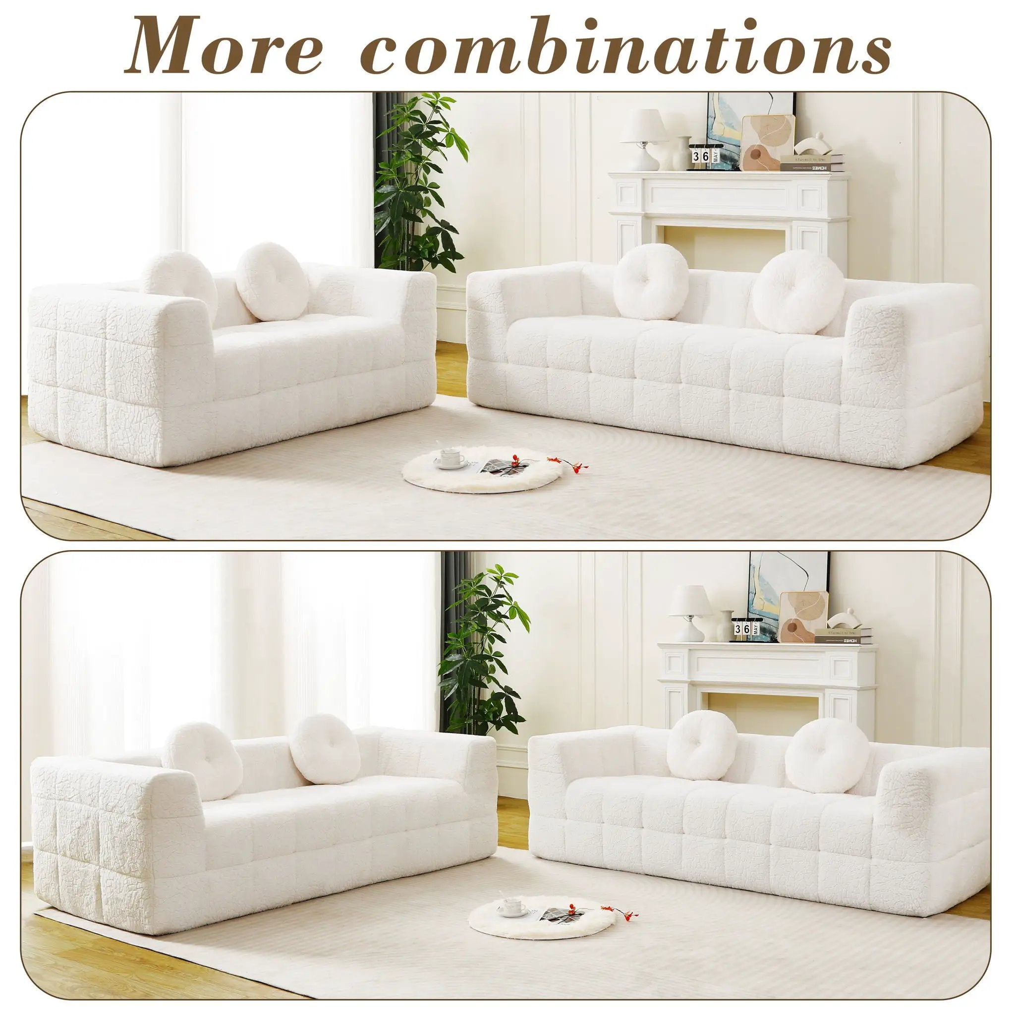 Boneless 3 Seater Sofa With Circular Throw Pillows - Beige by HouseOfZazla