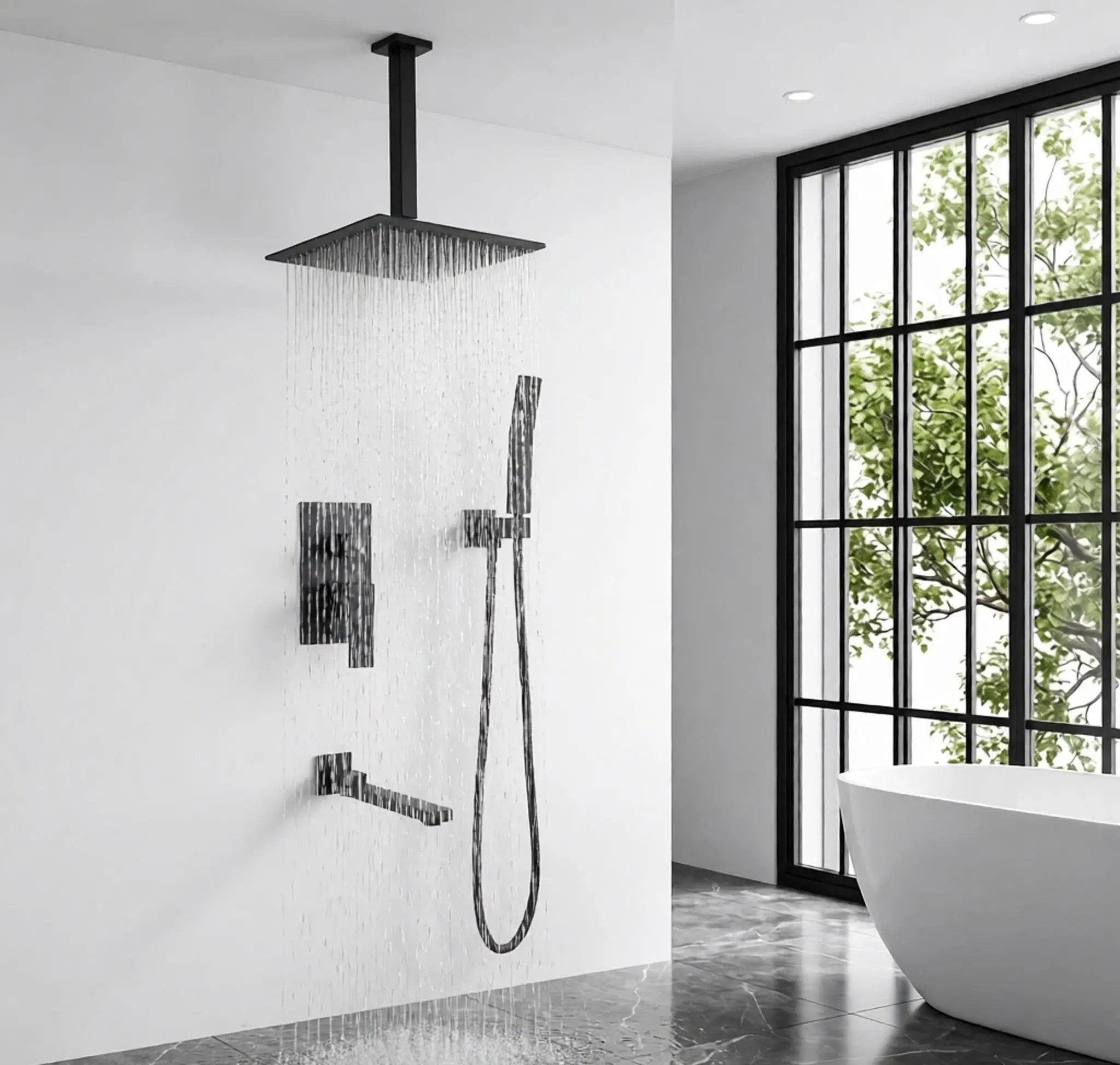 Matte Shower System with Tub Spout and 10 Inch Shower Head by HouseOfZazla