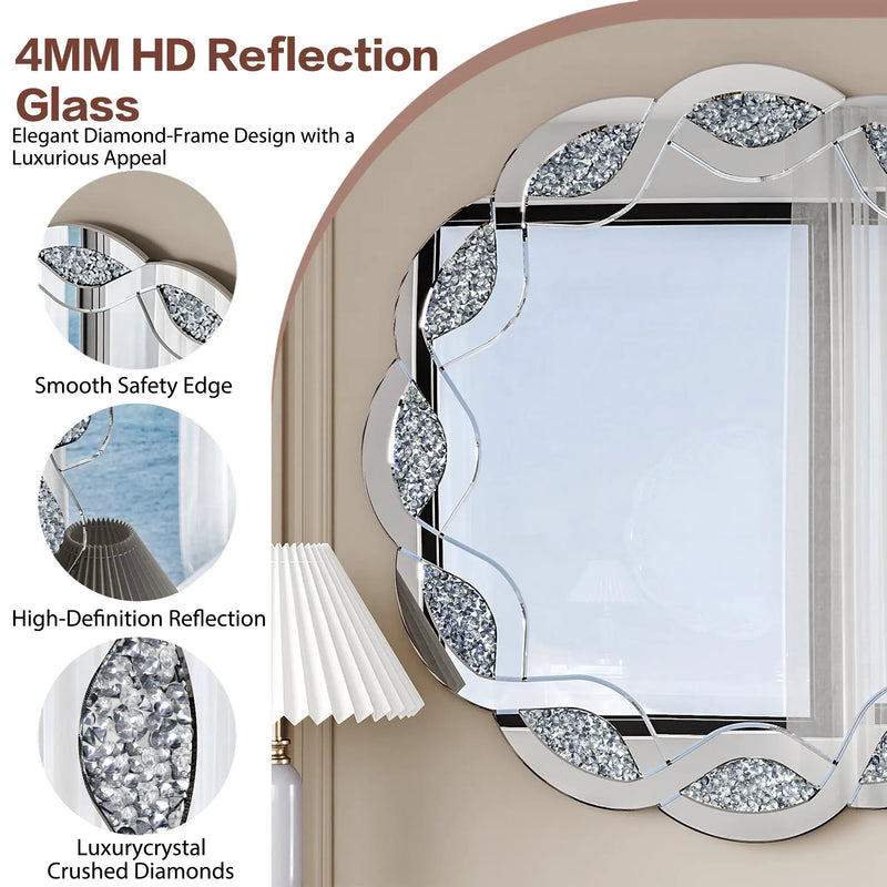 Silver Crush Diamond Round Wall Mirror by HouseOfZazla
