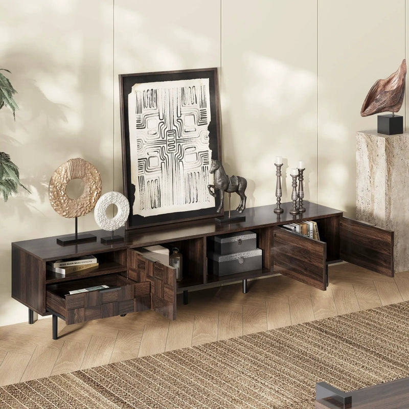 78" TV Stand With Storage Cabinets For Living Room - Walnut by HouseOfZazla