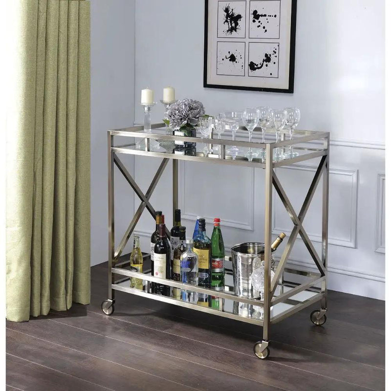 Kristensen - Serving Cart - Mirrored & Antique Gold by Unique Piece Furniture